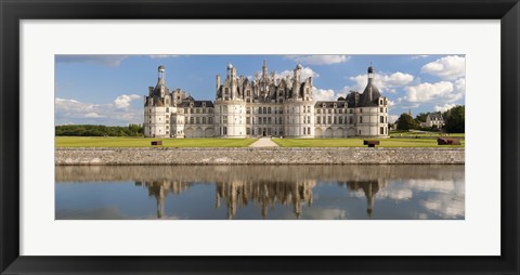 Framed Reflection of a castle in a river, Chateau Royal De Chambord, Loire-Et-Cher, Loire Valley, Loire River, Region Centre, France Print