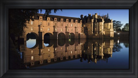 Framed Reflection of a castle in a river, Chateau De Chenonceau, Indre-Et-Loire, Loire Valley, Loire River, Region Centre, France Print