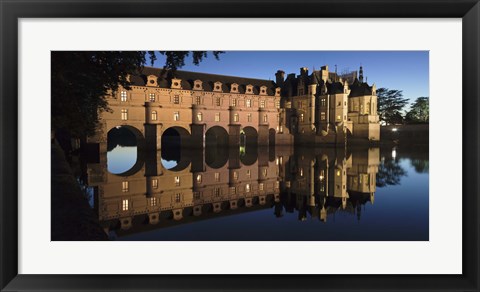 Framed Reflection of a castle in a river, Chateau De Chenonceau, Indre-Et-Loire, Loire Valley, Loire River, Region Centre, France Print