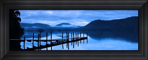 Framed Reflection of jetty in a lake, Derwent Water, Keswick, English Lake District, Cumbria, England Print