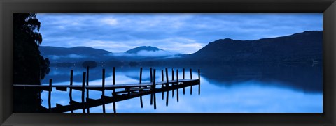 Framed Reflection of jetty in a lake, Derwent Water, Keswick, English Lake District, Cumbria, England Print