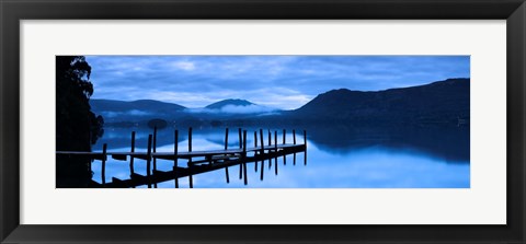 Framed Reflection of jetty in a lake, Derwent Water, Keswick, English Lake District, Cumbria, England Print