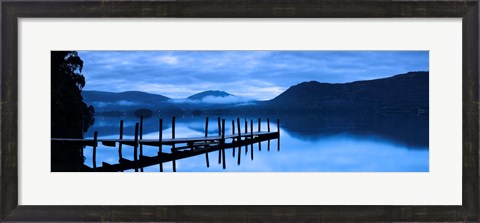 Framed Reflection of jetty in a lake, Derwent Water, Keswick, English Lake District, Cumbria, England Print