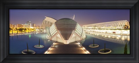 Framed Opera house lit up at night, Ciutat De Les Arts I Les Ciencies, Valencia, Spain Print