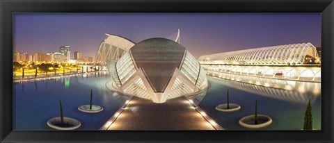 Framed Opera house lit up at night, Ciutat De Les Arts I Les Ciencies, Valencia, Spain Print