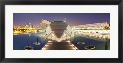 Framed Opera house lit up at night, Ciutat De Les Arts I Les Ciencies, Valencia, Spain Print