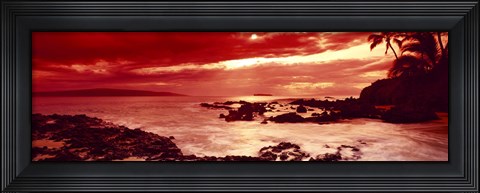 Framed Orange Sunset over the coast, Makena Beach, Maui, Hawaii Print