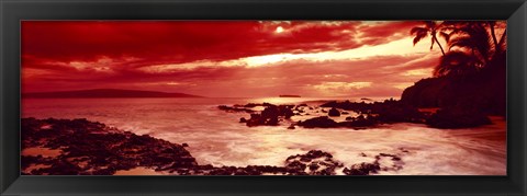 Framed Orange Sunset over the coast, Makena Beach, Maui, Hawaii Print