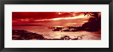 Framed Orange Sunset over the coast, Makena Beach, Maui, Hawaii Print