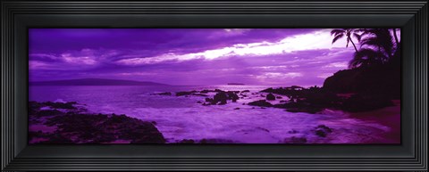Framed Purple Sunset over the coast, Makena Beach, Maui, Hawaii Print