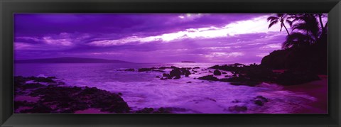 Framed Purple Sunset over the coast, Makena Beach, Maui, Hawaii Print