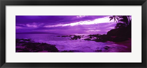 Framed Purple Sunset over the coast, Makena Beach, Maui, Hawaii Print