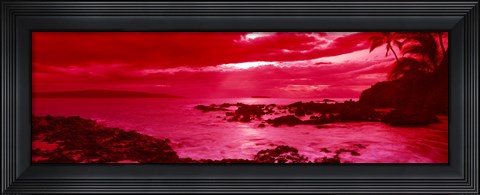 Framed Red Sunset over the coast, Makena Beach, Maui, Hawaii Print