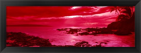 Framed Red Sunset over the coast, Makena Beach, Maui, Hawaii Print