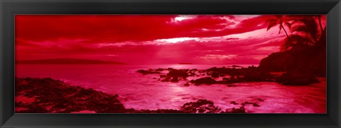 Framed Red Sunset over the coast, Makena Beach, Maui, Hawaii Print