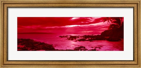 Framed Red Sunset over the coast, Makena Beach, Maui, Hawaii Print