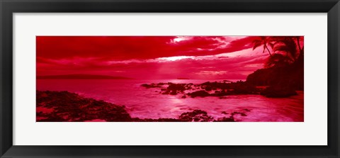 Framed Red Sunset over the coast, Makena Beach, Maui, Hawaii Print