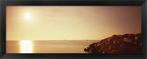 Framed Rock jetty leading into Fort Lauderdale Harbor at sunrise, Fort Lauderdale, Broward County, Florida, USA Print