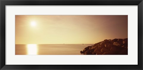 Framed Rock jetty leading into Fort Lauderdale Harbor at sunrise, Fort Lauderdale, Broward County, Florida, USA Print