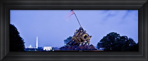Framed Iwo Jima Memorial at dusk with Washington Monument in the background, Arlington National Cemetery, Arlington, Virginia, USA Print