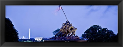 Framed Iwo Jima Memorial at dusk with Washington Monument in the background, Arlington National Cemetery, Arlington, Virginia, USA Print