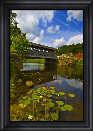 Framed Covered bridge across a river, Vermont, USA Print