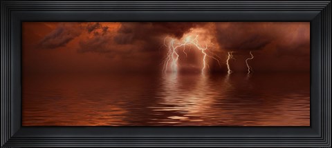 Framed Lightning storm over the sea Print