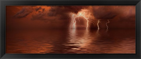 Framed Lightning storm over the sea Print