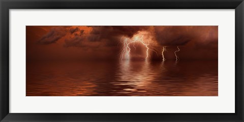 Framed Lightning storm over the sea Print