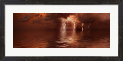 Framed Lightning storm over the sea Print