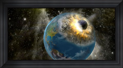 Framed Earth being hit by a planet killing meteorite Print