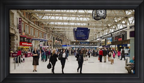 Framed Commuters at a railroad station, Waterloo Station, London, England Print