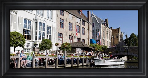 Framed Tourists at the canalside, Bruges, West Flanders, Belgium Print