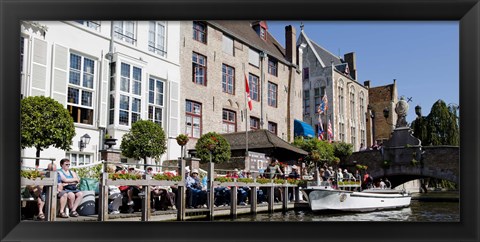 Framed Tourists at the canalside, Bruges, West Flanders, Belgium Print