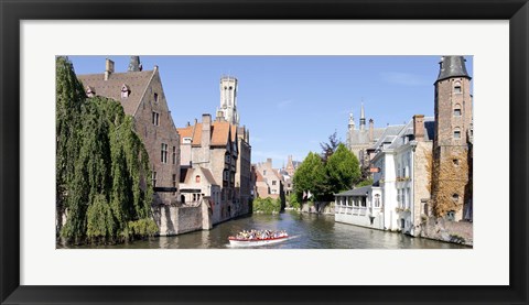 Framed Tourboat in a canal, Bruges, West Flanders, Belgium Print