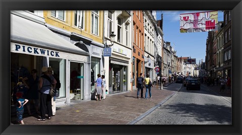 Framed Stores in a street, Bruges, West Flanders, Belgium Print