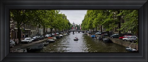 Framed Boats in a canal, Amsterdam, Netherlands Print