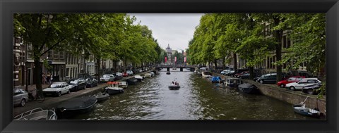 Framed Boats in a canal, Amsterdam, Netherlands Print