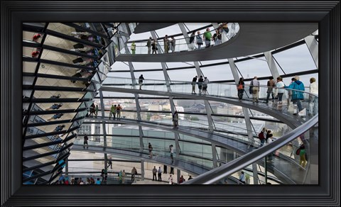 Framed Tourists near the mirrored cone at the center of the dome, Reichstag Dome, The Reichstag, Berlin, Germany Print