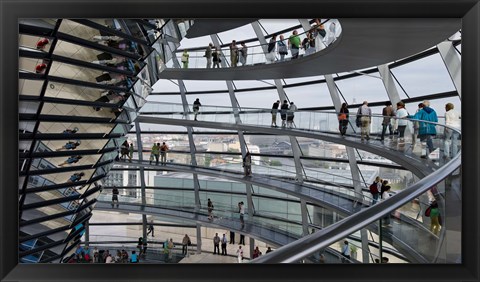 Framed Tourists near the mirrored cone at the center of the dome, Reichstag Dome, The Reichstag, Berlin, Germany Print