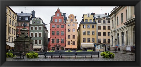 Framed Benches at a small public square, Stortorget, Gamla Stan, Stockholm, Sweden Print