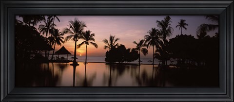 Framed Sunset over hotel pool, Lombok, West Nusa Tenggara, Indonesia Print