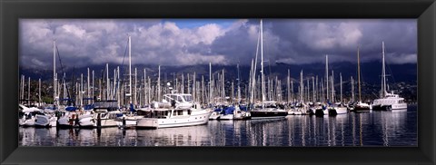 Framed Boats at a harbor, Santa Barbara Harbor, Santa Barbara, California, USA Print