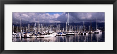 Framed Boats at a harbor, Santa Barbara Harbor, Santa Barbara, California, USA Print