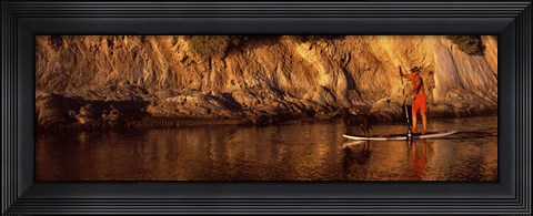 Framed Paddle-boarder in river, Santa Barbara, California, USA Print