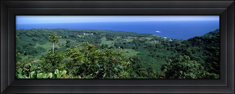 Framed High angle view of landscape with ocean in the background, Wailua, Hana Highway, Hana, Maui, Hawaii, USA Print