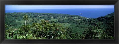 Framed High angle view of landscape with ocean in the background, Wailua, Hana Highway, Hana, Maui, Hawaii, USA Print