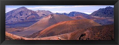 Framed Volcanic landscape with mountains in the background, Maui, Hawaii Print