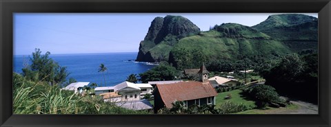 Framed Village at a coast, Kahakuloa, Highway 340, West Maui, Hawaii, USA Print