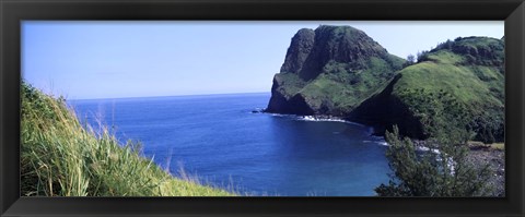 Framed High angle view of a coast, Kahakuloa, Highway 340, West Maui, Hawaii, USA Print